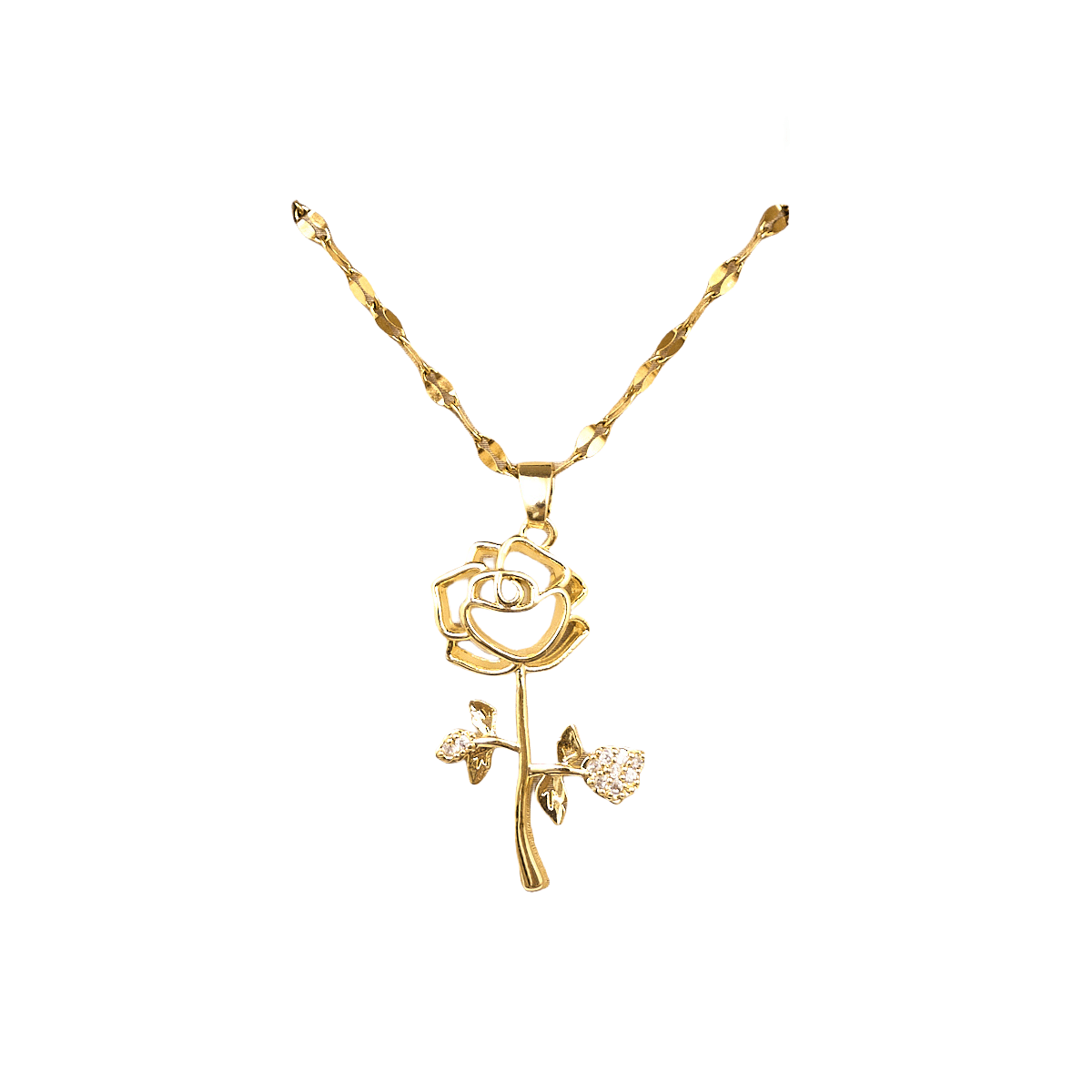 Romantic Rose Pendant Necklace with Titanium Stainless Steel Chain